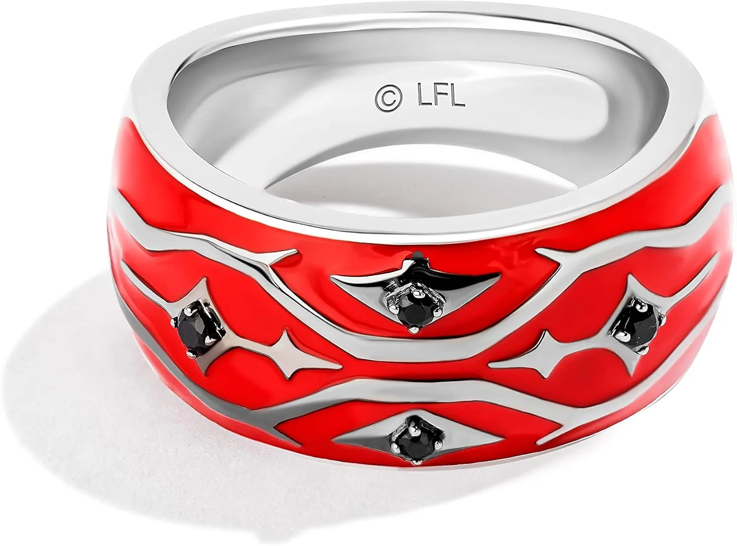 Jewelili Star Wars Fine Jewelry Darth Maul Ring for Men | Sterling Silver & Black Rhodium Band | Red Enamel & 1/10 Cttw Black Diamonds | Star Wars Gifts for Men | Jewelry with Gift Box