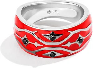 Jewelili Star Wars Fine Jewelry Darth Maul Ring for Men | Sterling Silver & Black Rhodium Band | Red Enamel & 1/10 Cttw Black Diamonds | Star Wars Gifts for Men | Jewelry with Gift Box
