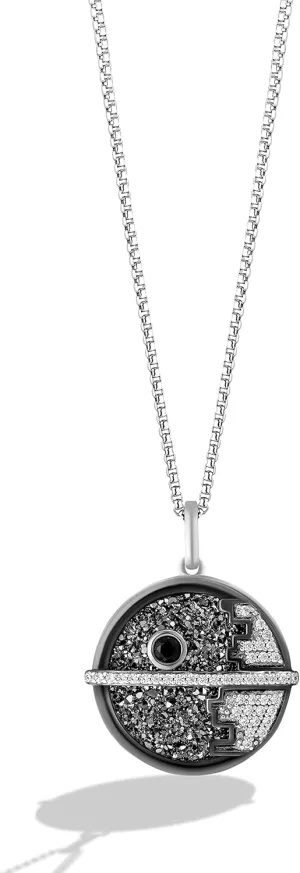 Jewelili Star Wars Fine Jewelry Death Star Women's Pendant in Sterling Silver With Black Rhodium and 1/5 CT.TW. Black And White Diamonds