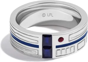 Jewelili Star Wars Fine Jewelry R2 Series Ring for Men | Silver Band | Garnet & Created Blue Sapphire | Star Wars Gifts for Men | Jewelry with Gift Box