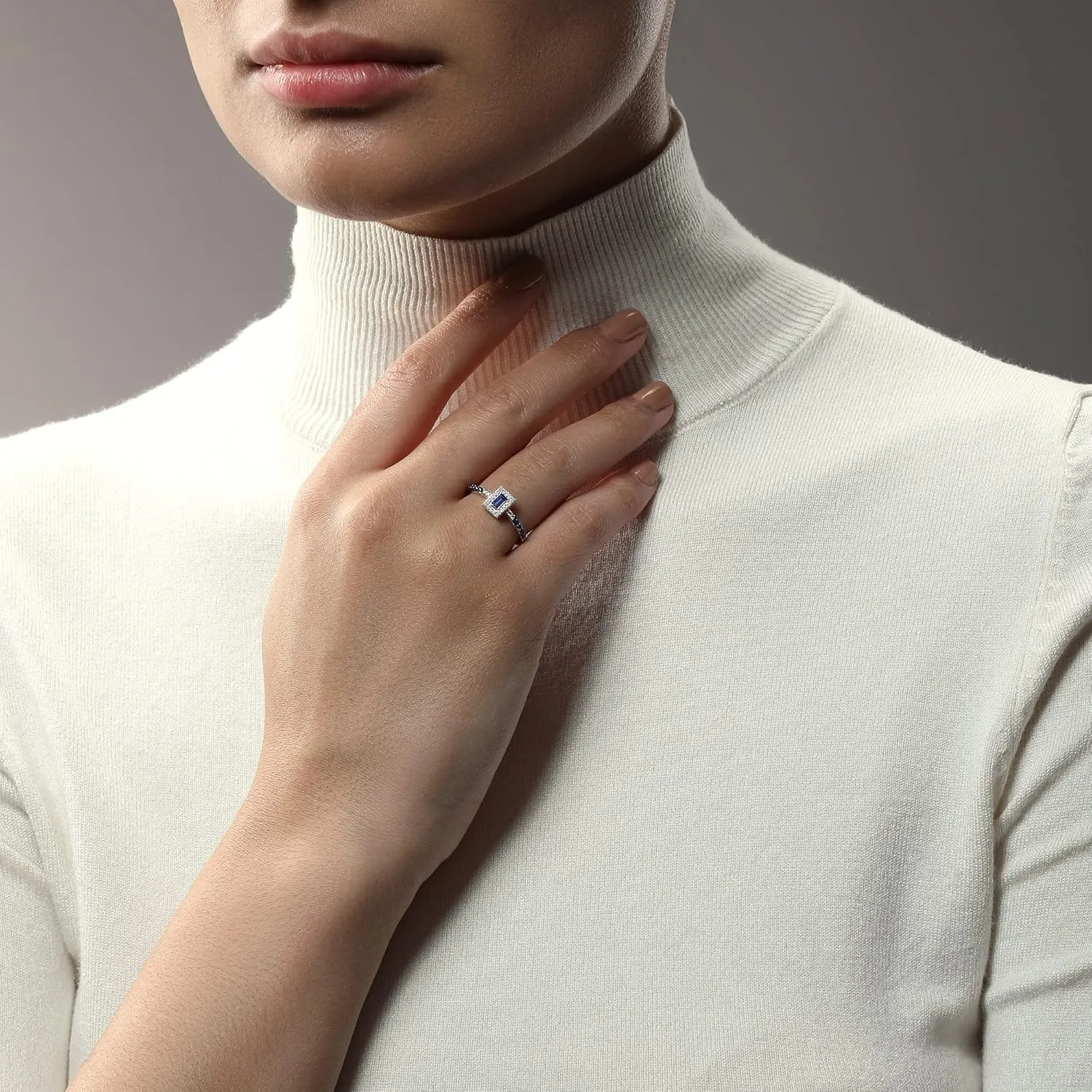 Jewelili Star Wars Fine Jewelry R2 Series Women's Ring 1/10 Ct.Tw. White Diamonds and Blue Sapphire Silver
