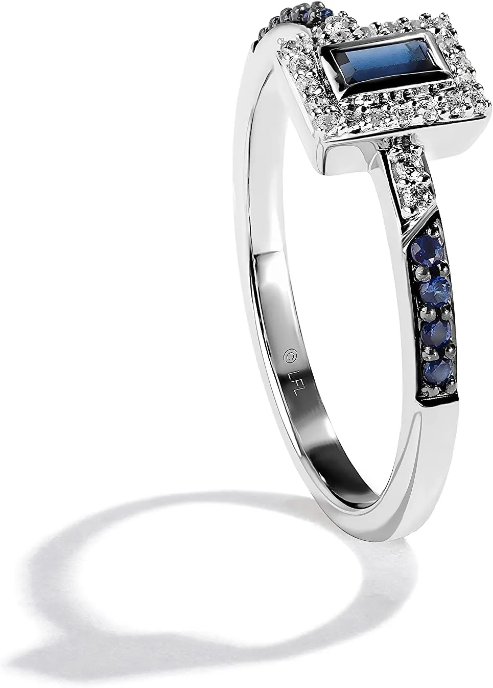 Jewelili Star Wars Fine Jewelry R2 Series Women's Ring 1/10 Ct.Tw. White Diamonds and Blue Sapphire Silver