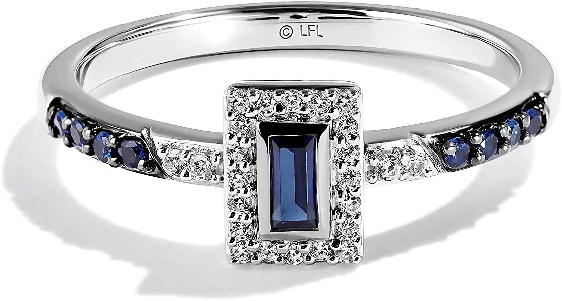Jewelili Star Wars Fine Jewelry R2 Series Women's Ring 1/10 Ct.Tw. White Diamonds and Blue Sapphire Silver