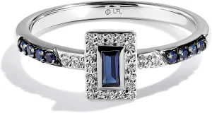 Jewelili Star Wars Fine Jewelry R2 Series Women's Ring 1/10 Ct.Tw. White Diamonds and Blue Sapphire Silver