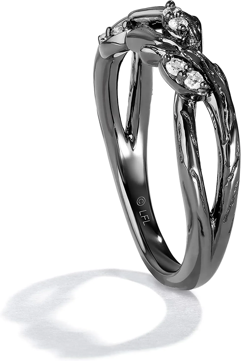 Jewelili Star Wars Fine Jewelry The Dagobah Ring for Women | Silver & Black Rhodium Band | 1/10 Cttw White Diamonds | Star Wars Gifts for Women | Jewelry with Gift Box