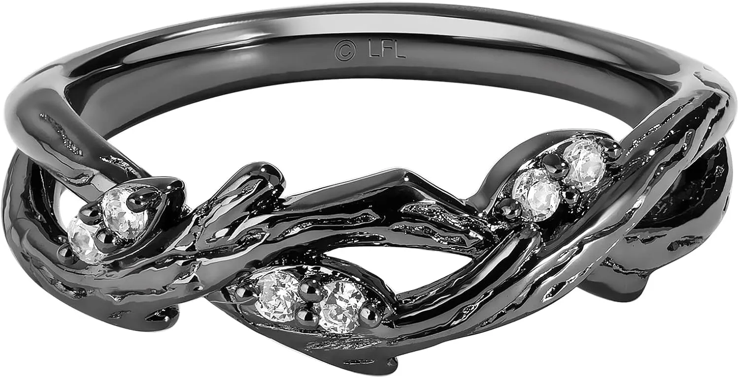 Jewelili Star Wars Fine Jewelry The Dagobah Ring for Women | Silver & Black Rhodium Band | 1/10 Cttw White Diamonds | Star Wars Gifts for Women | Jewelry with Gift Box