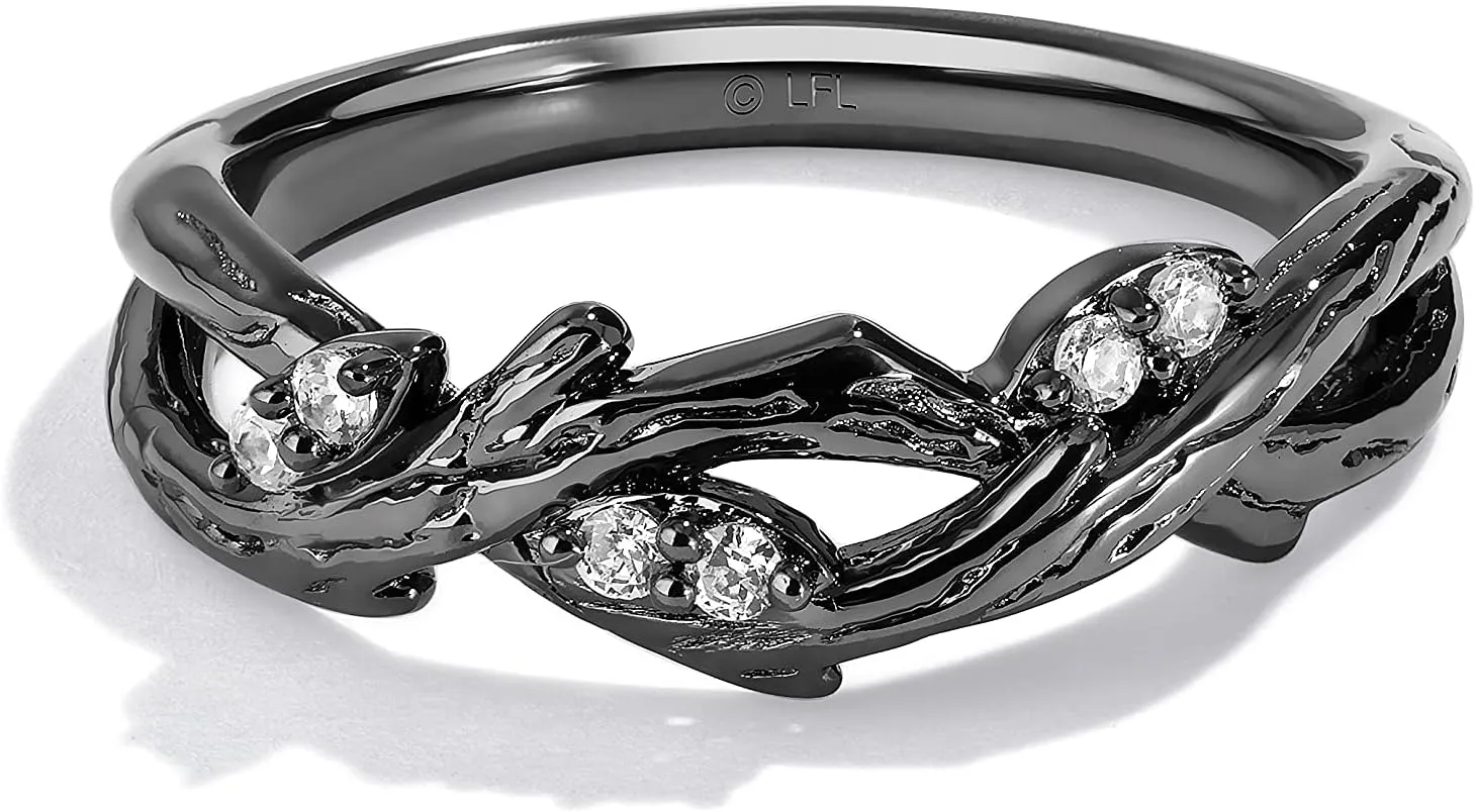 Jewelili Star Wars Fine Jewelry The Dagobah Ring for Women | Silver & Black Rhodium Band | 1/10 Cttw White Diamonds | Star Wars Gifts for Women | Jewelry with Gift Box