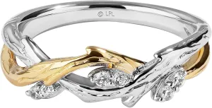 Jewelili Star Wars Fine Jewelry The Dagobah Ring for Women | True Two Tone Silver & 10K Yellow Gold Band | 1/10 Cttw White Diamonds | Star Wars Gifts for Women | Jewelry with Gift Box
