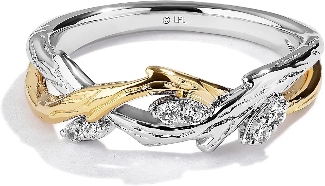 Jewelili Star Wars Fine Jewelry The Dagobah Ring for Women | True Two Tone Silver & 10K Yellow Gold Band | 1/10 Cttw White Diamonds | Star Wars Gifts for Women | Jewelry with Gift Box