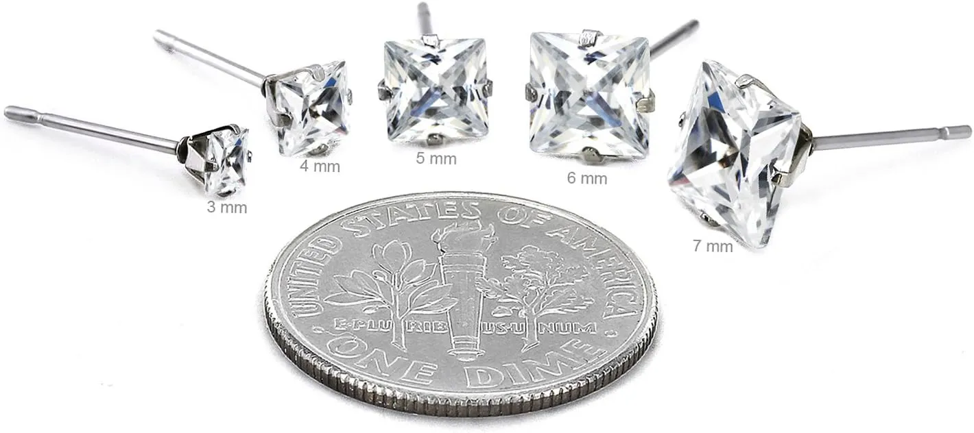 JewelrieShop Stud Earrings Surgical Steel Earrings for Sensitive Ears Stud Earrings Pack Hypoallergenic Cubic Zirconia Earrings for Women (Silver, 3-8mm, 5 Pairs / 6 Pairs / 8 Pairs)