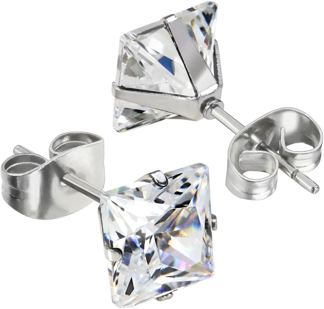 JewelrieShop Stud Earrings Surgical Steel Earrings for Sensitive Ears Stud Earrings Pack Hypoallergenic Cubic Zirconia Earrings for Women (Silver, 3-8mm, 5 Pairs / 6 Pairs / 8 Pairs)