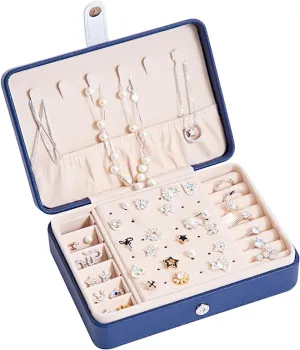 Jewelry Box for Girls,2025 New Upgrade 2-Layer Portable PU Leather Jewelry Organizer with Removable Tray,Jewelry Case,Vintage Jewelry Box for Christmas Gifts Necklace Earring Ring Bracelets