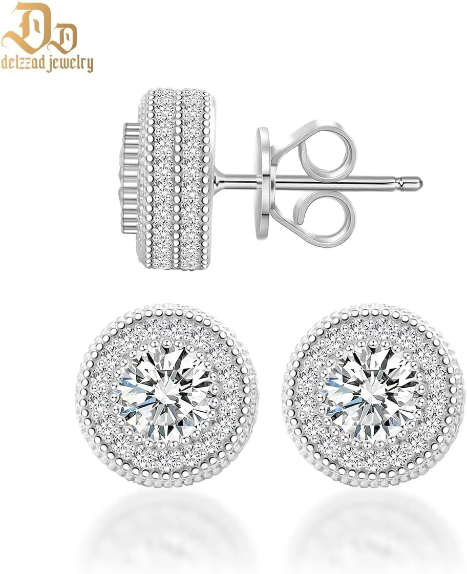Jewelry S925 Round Moissanite Hip Hop Iced Out Halo Stud Earrings For Men Women Christmas Gifts