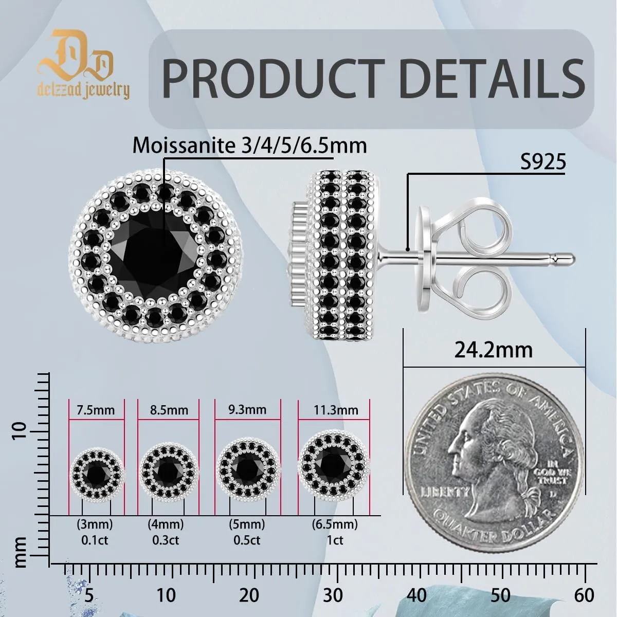 Jewelry S925 Round Moissanite Hip Hop Iced Out Halo Stud Earrings For Men Women Christmas Gifts