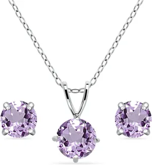 Jewelry Sets for Women, Necklace and Earring Sets for Women, Birthstone Jewelry, Genuine or Synthetic Gemstone, Round Solitaire, Pendant Necklace, Stud Earrings, Sterling Silver Jewelry or Gold Flash