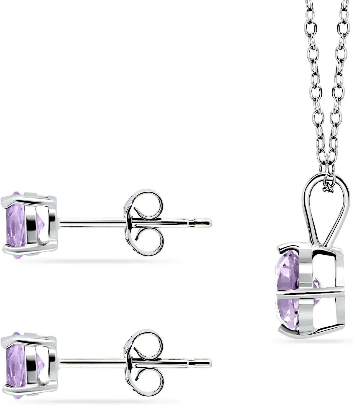 Jewelry Sets for Women, Necklace and Earring Sets for Women, Birthstone Jewelry, Genuine or Synthetic Gemstone, Round Solitaire, Pendant Necklace, Stud Earrings, Sterling Silver Jewelry or Gold Flash
