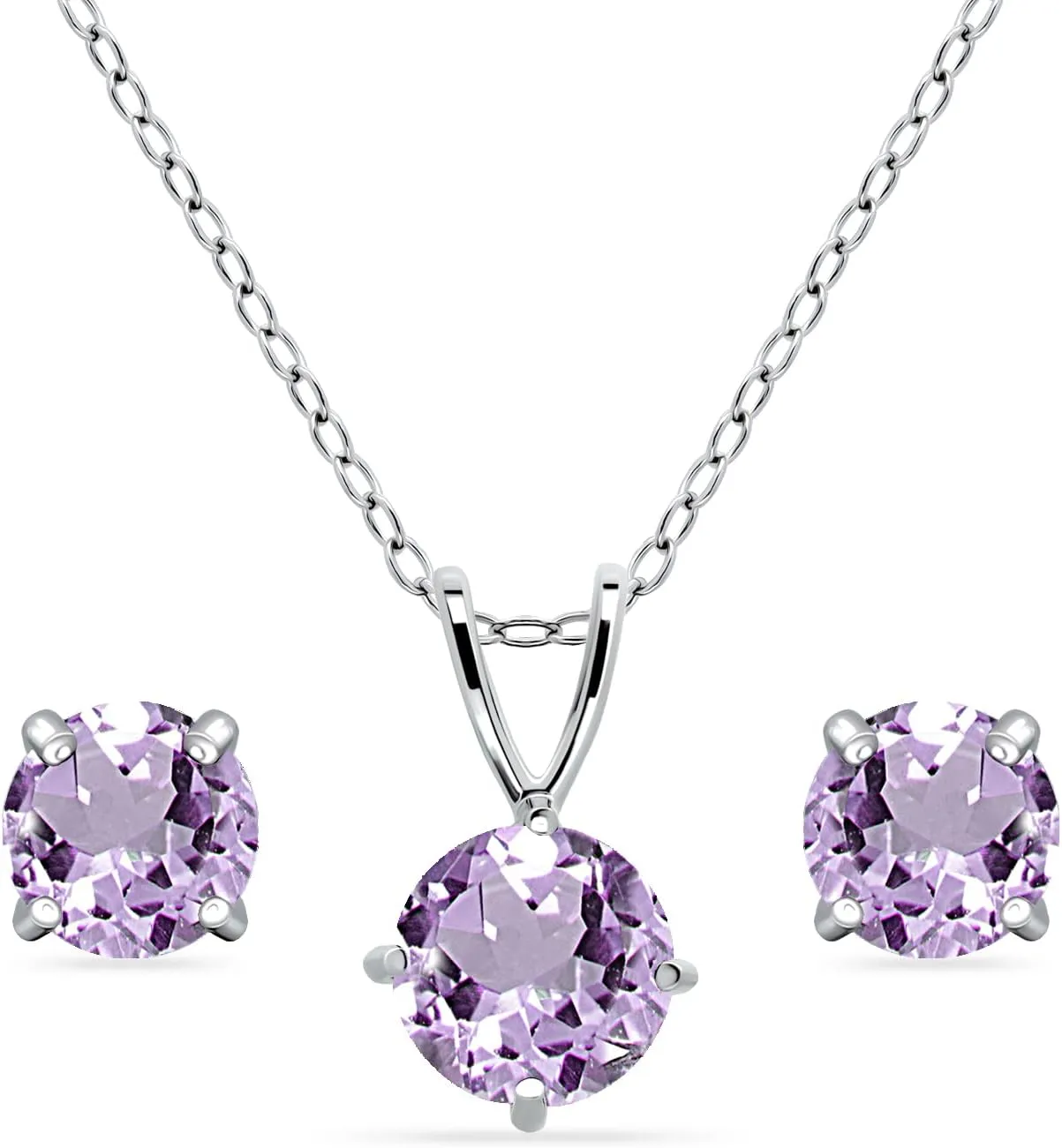 Jewelry Sets for Women, Necklace and Earring Sets for Women, Birthstone Jewelry, Genuine or Synthetic Gemstone, Round Solitaire, Pendant Necklace, Stud Earrings, Sterling Silver Jewelry or Gold Flash