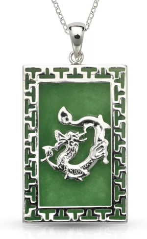 JewelryWeb - 925 Sterling Silver 18" Green Jade Dragon Symbol Necklace - 20x36mm  Unisex Spiritual Pendant Jewelry for Women & Men - Elegant Minimalist Jewelry - Includes 925 Silver Chain
