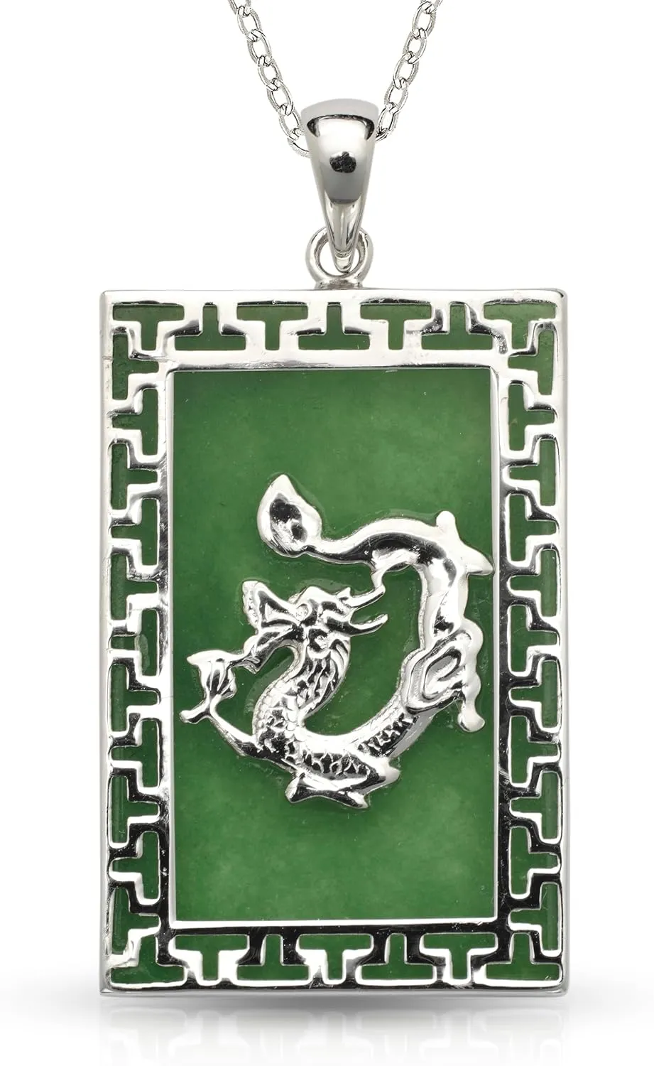 JewelryWeb - 925 Sterling Silver 18" Green Jade Dragon Symbol Necklace - 20x36mm  Unisex Spiritual Pendant Jewelry for Women & Men - Elegant Minimalist Jewelry - Includes 925 Silver Chain