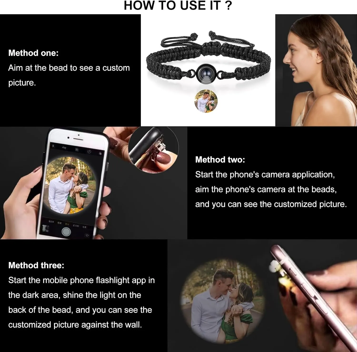 Jewelstruck Custom Picture Bracelet - Personalized Photo Projection Memorial Gifts for Women, Men & Friends
