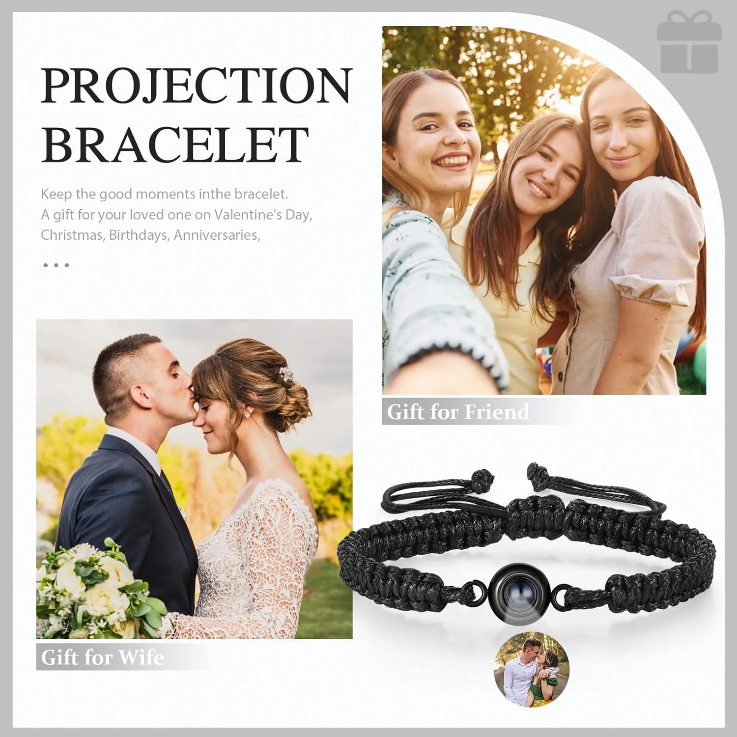 Jewelstruck Custom Picture Bracelet - Personalized Photo Projection Memorial Gifts for Women, Men & Friends