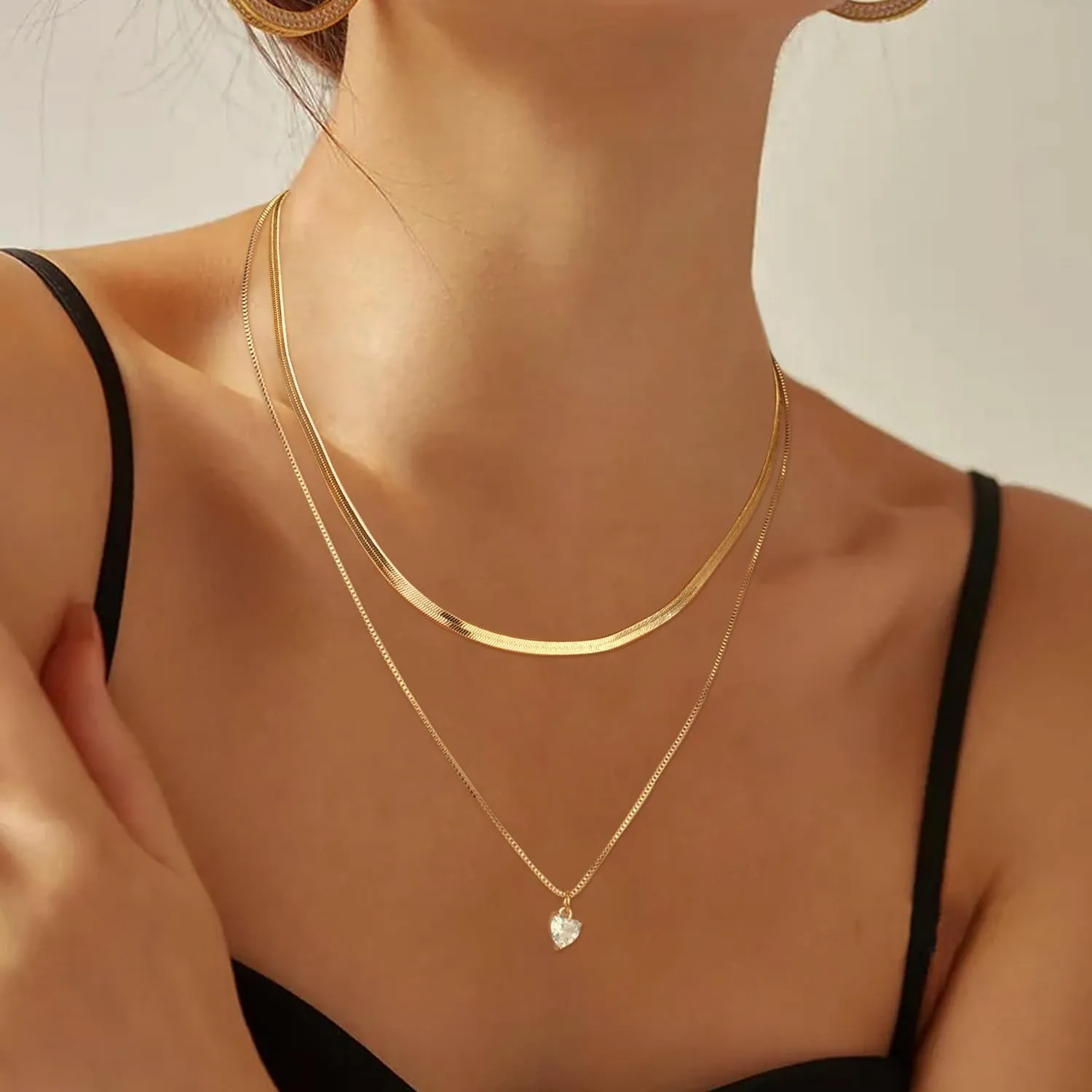 Jewlpire 18K Real Gold Over 925 Sterling Silver Herringbone Necklace for Women, Gold Necklace for Women 3mm/4mm/5mm Herringbone Chain Necklace Dainty Women's Chain Necklaces 16 18 20 22 24 Inch