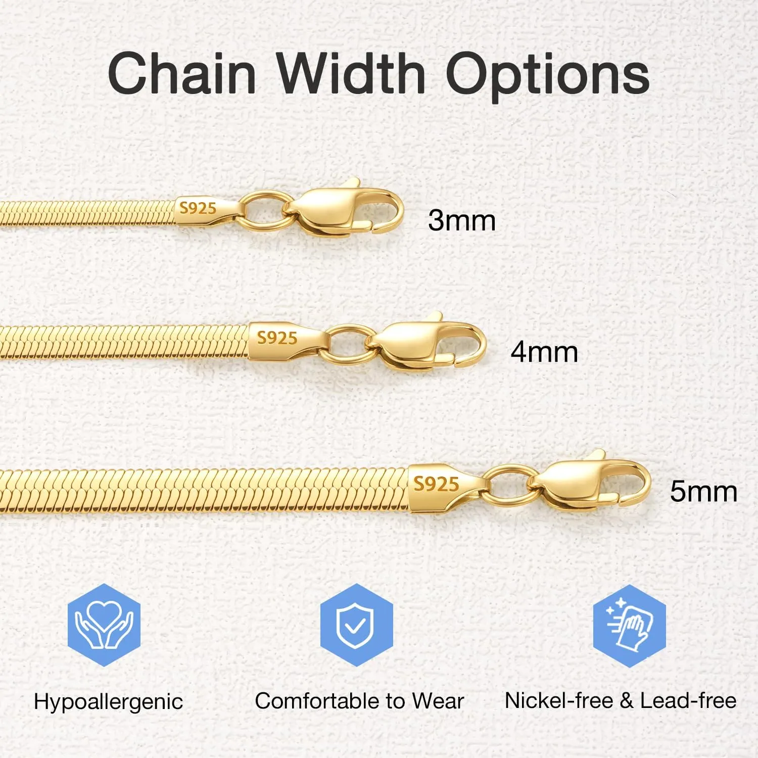 Jewlpire 18K Real Gold Over 925 Sterling Silver Herringbone Necklace for Women, Gold Necklace for Women 3mm/4mm/5mm Herringbone Chain Necklace Dainty Women's Chain Necklaces 16 18 20 22 24 Inch
