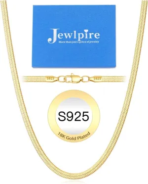 Jewlpire 18K Real Gold Over 925 Sterling Silver Herringbone Necklace for Women, Gold Necklace for Women 3mm/4mm/5mm Herringbone Chain Necklace Dainty Women's Chain Necklaces 16 18 20 22 24 Inch
