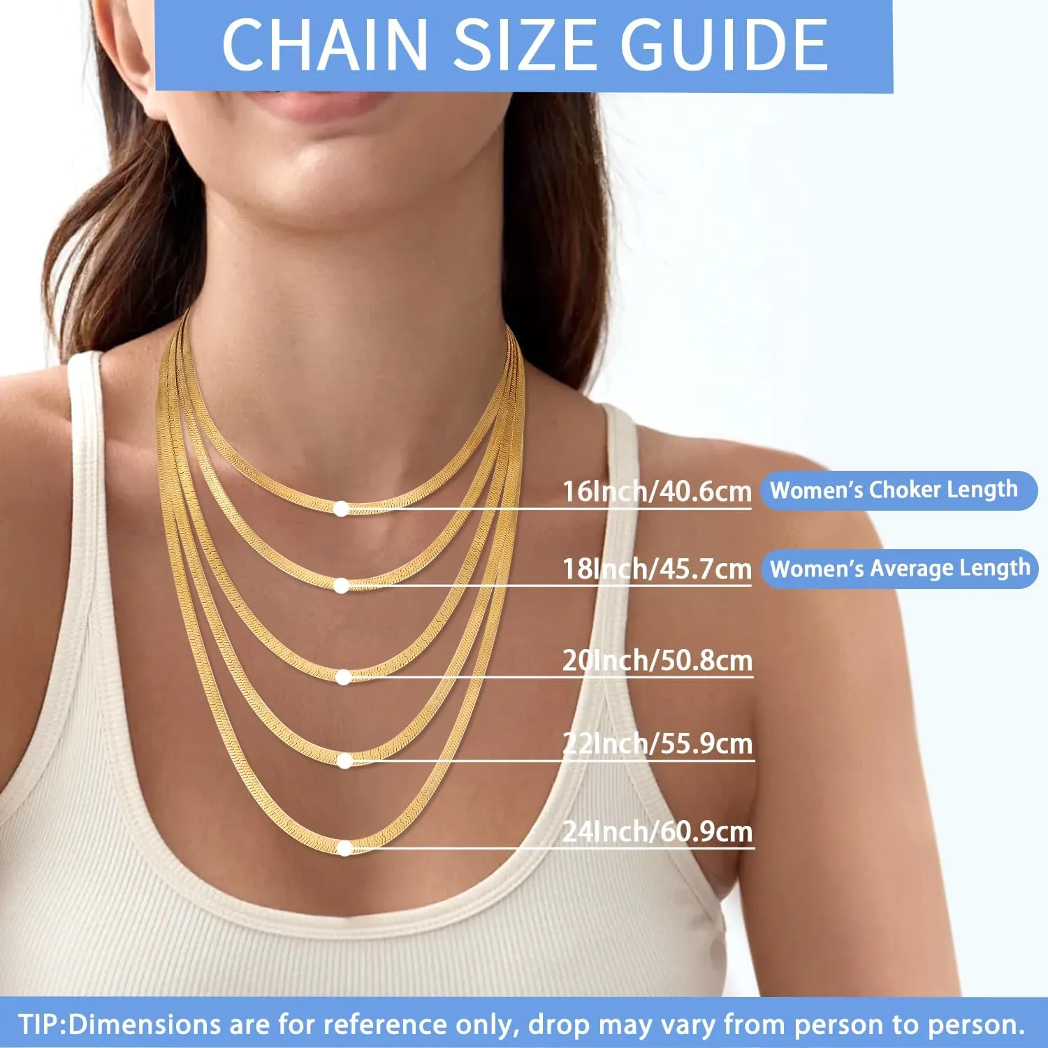 Jewlpire 18K Real Gold Over 925 Sterling Silver Herringbone Necklace for Women, Gold Necklace for Women 3mm/4mm/5mm Herringbone Chain Necklace Dainty Women's Chain Necklaces 16 18 20 22 24 Inch