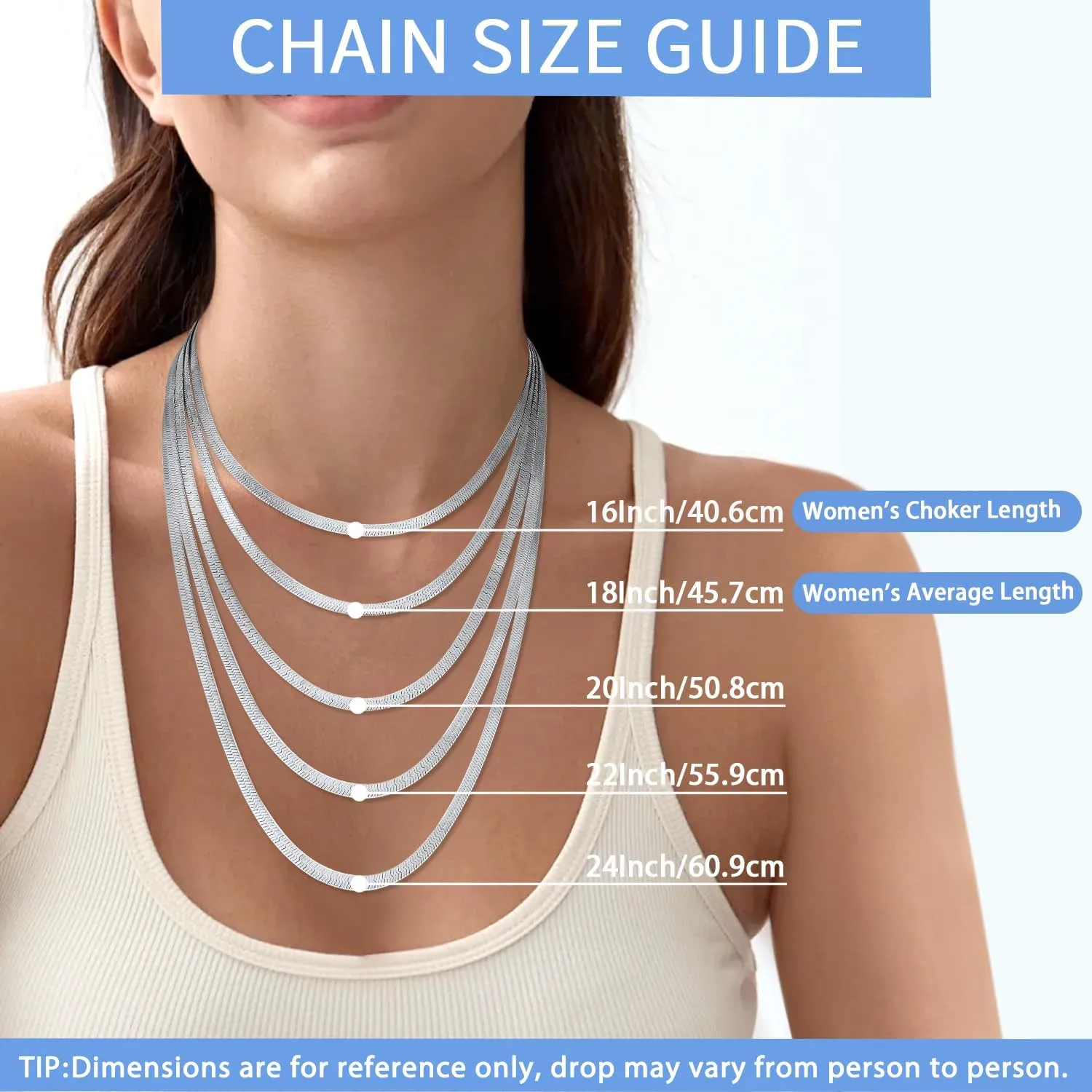 Jewlpire 18K Real Gold Over 925 Sterling Silver Herringbone Necklace for Women, Gold Necklace for Women 3mm/4mm/5mm Herringbone Chain Necklace Dainty Women's Chain Necklaces 16 18 20 22 24 Inch