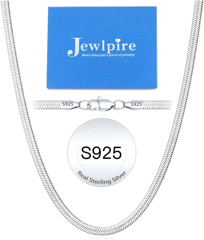 Jewlpire 18K Real Gold Over 925 Sterling Silver Herringbone Necklace for Women, Gold Necklace for Women 3mm/4mm/5mm Herringbone Chain Necklace Dainty Women's Chain Necklaces 16 18 20 22 24 Inch