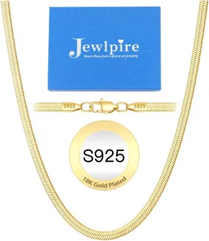 Jewlpire 18K Real Gold Over 925 Sterling Silver Herringbone Necklace for Women, Gold Necklace for Women 3mm/4mm/5mm Herringbone Chain Necklace Dainty Women's Chain Necklaces 16 18 20 22 24 Inch