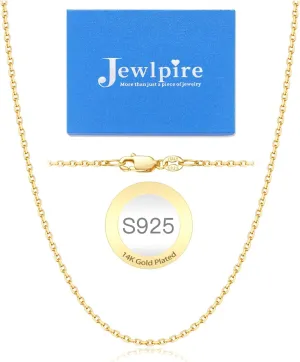 Jewlpire Italian 14K Real Gold Over 925 Sterling Silver Chain Necklace for Women, 1.1mm 1.3mm Cable Chain Necklace Hypoallergenic & Comfortable Women's Chain Necklaces 14 16 18 20 22 24 26 Inch