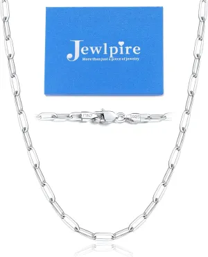 Jewlpire Italian Soild 14K Real Gold Over 925 Sterling Silver Paperclip Chain Necklace for Women, Hypoallergenic & Comfortable Women's Chain Necklaces 16/18/20/22/24/26 Inch