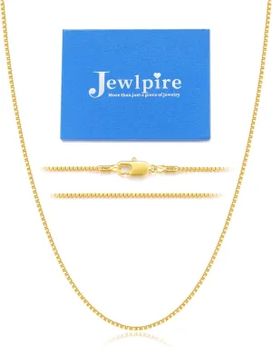 Jewlpire Italian Soild 22K Real Gold Over 925 Sterling Silver Chain Necklace for Women, 1.3mm Hypoallergenic Box Chain Thin & Sturdy Women's Chain Necklaces 14/16/18/20/22/24/26 Inch