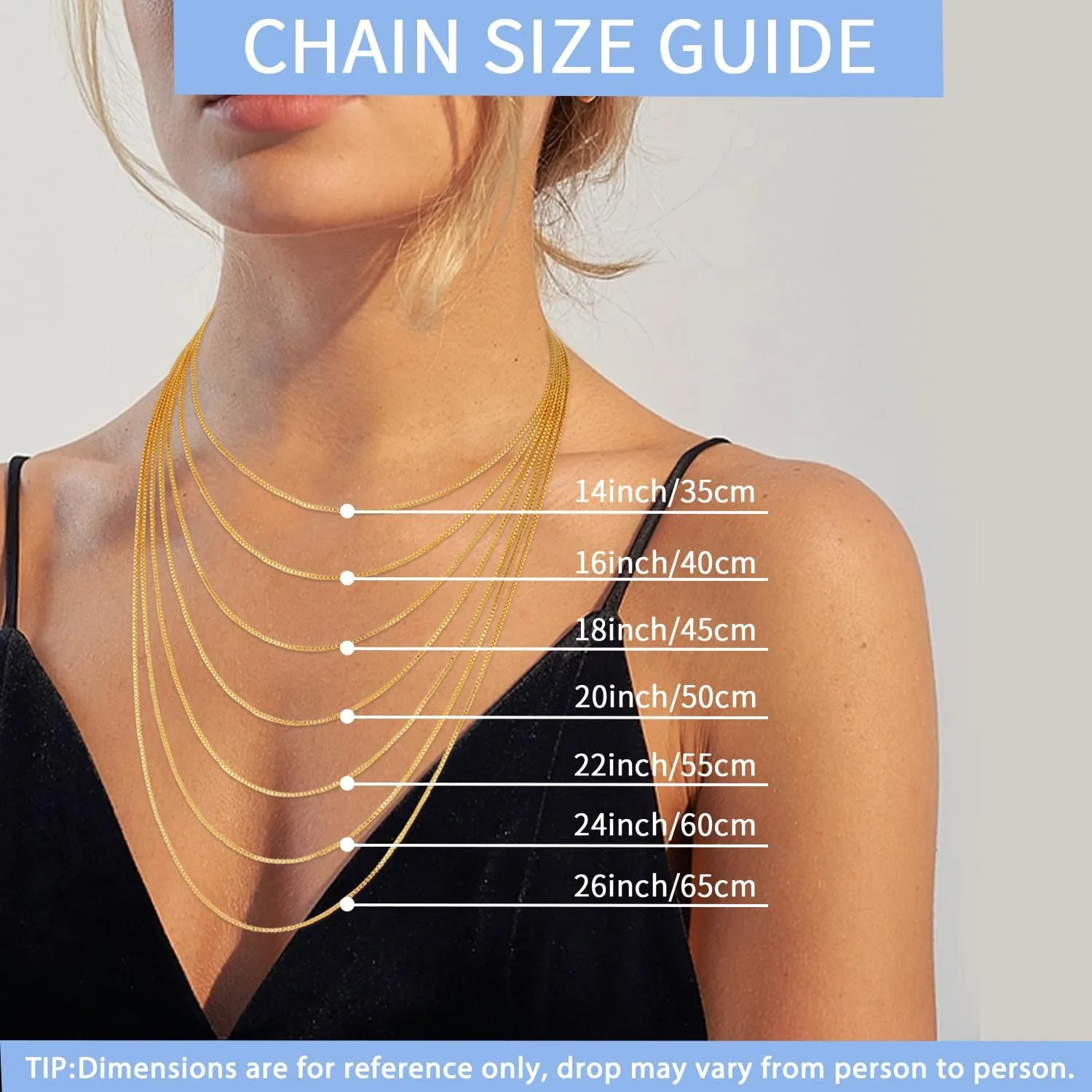 Jewlpire Italian Soild 22K Real Gold Over 925 Sterling Silver Chain Necklace for Women, 1.3mm Hypoallergenic Box Chain Thin & Sturdy Women's Chain Necklaces 14/16/18/20/22/24/26 Inch