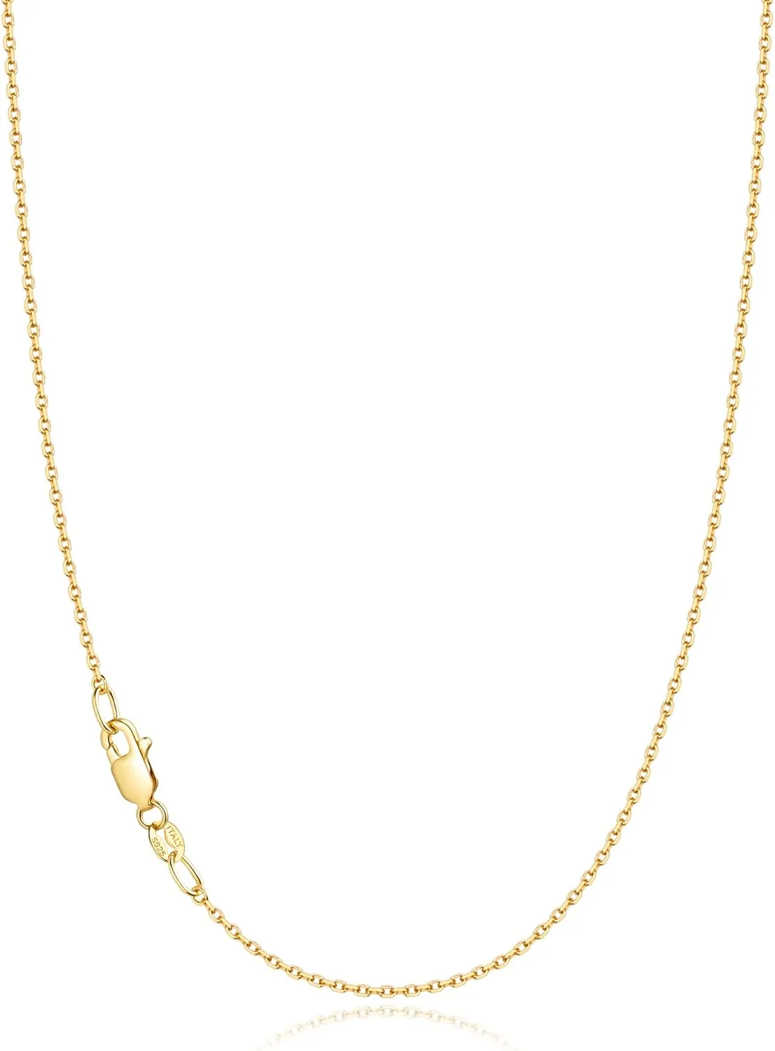 Jewlpire Solid 18k Gold Over 925 Sterling Silver Chain Necklace for Women, 1.1mm Cable Chain Necklace Thin & Dainty & Sturdy Women's Chain Necklaces, 14/16/17/18/20/22/24 Inches
