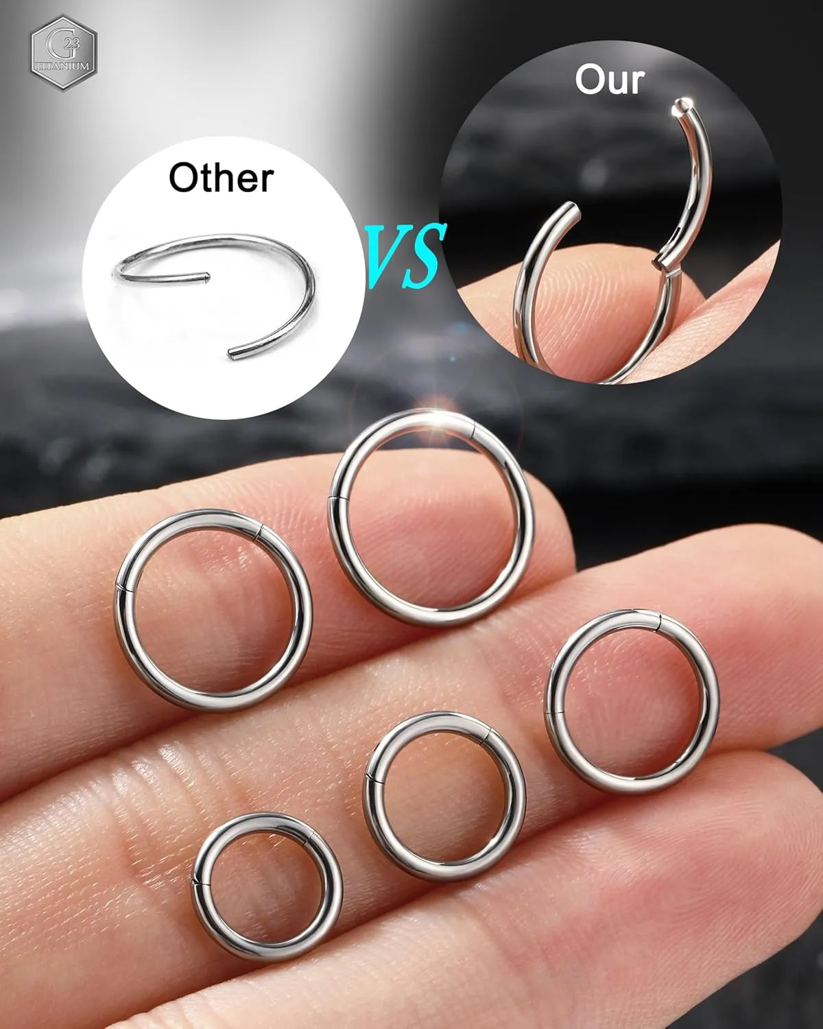 Jewseen 2PCS G23 Titanium Nose Rings Hoops 20g 18g 16g Septum Rings Hoop Nose Rings Cartilage Hoop Helix Daith Tragus Conch Earrings Lip Piercing Jewelry for Women 6mm 7mm 8mm 9mm 10mm