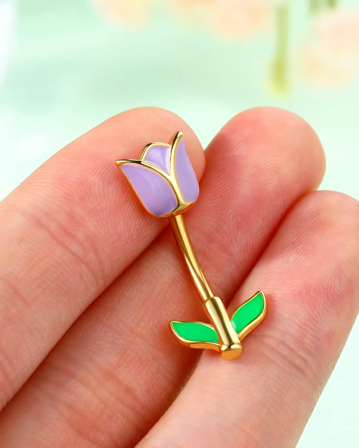 Jewseen Tulip Belly Button Ring 14G Belly Rings Flower Navel Rings for Women Surgical Steel Navel Piercing Belly Barbell Curved Barbell Belly Piercing Jewelry Body Piercing Jewelry
