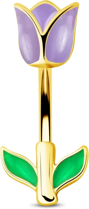 Jewseen Tulip Belly Button Ring 14G Belly Rings Flower Navel Rings for Women Surgical Steel Navel Piercing Belly Barbell Curved Barbell Belly Piercing Jewelry Body Piercing Jewelry