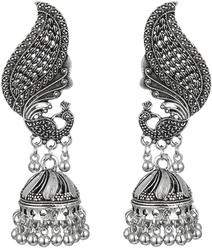 Jhumka Bell Beaded Peacock Indian Stud Dangle Earrings for Women Fashion Personalized Bohemian Vintage Exaggerate Big Animal Jhumki Statement Studs Hypoallergenic Traditional Jewelry Gifts