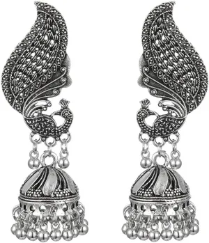 Jhumka Bell Beaded Peacock Indian Stud Dangle Earrings for Women Fashion Personalized Bohemian Vintage Exaggerate Big Animal Jhumki Statement Studs Hypoallergenic Traditional Jewelry Gifts