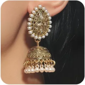 Jhumka Indian Pearl Beaded Earrings Bohemian Crystal Chandelier Earrings Perfect for Ethnic Occasions Women