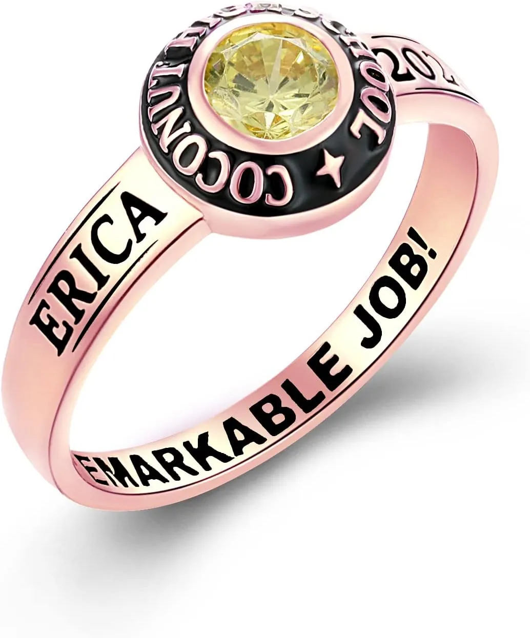 JNJ Women's Class Ring, personalized for high school and college graduates, Sterling Silver, Birthstone,Class Ring, Halo collection, shiny band -Jour Nouveau Jewelry