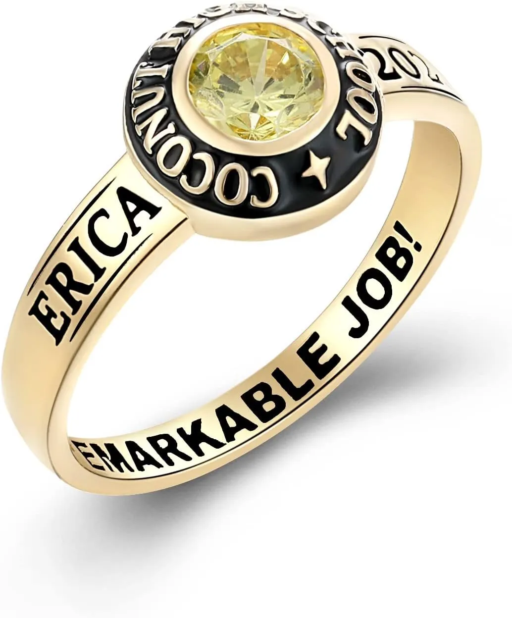 JNJ Women's Class Ring, personalized for high school and college graduates, Sterling Silver, Birthstone,Class Ring, Halo collection, shiny band -Jour Nouveau Jewelry