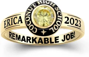 JNJ Women's Class Ring, personalized for high school and college graduates, Sterling Silver, Birthstone,Class Ring, Halo collection, shiny band -Jour Nouveau Jewelry