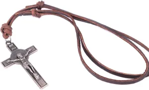 jonline24h Mens Vintage Style Jesus Crucifixion Cross Pendant Leather Cord Necklace Chain