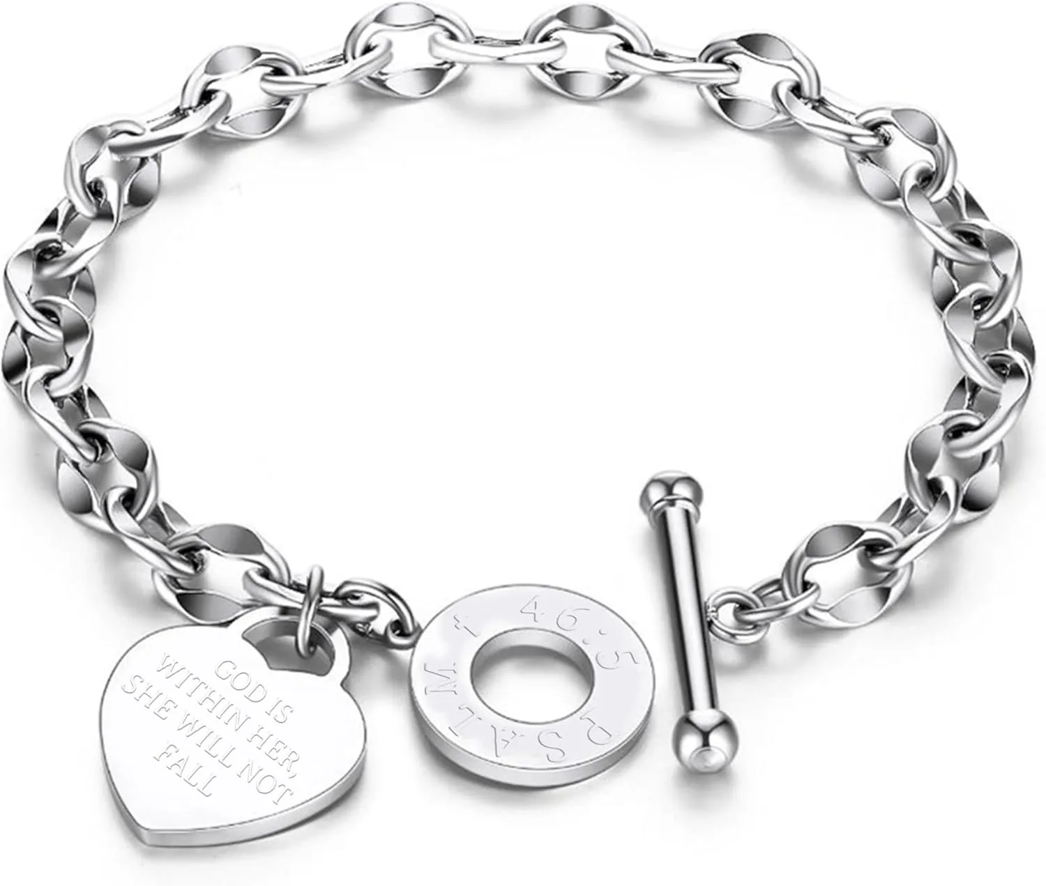 JUPPE Silver Titanium Steel Engraved Bracelet Personalized Proverbs 4:23 Bangle Gift for Women Girls