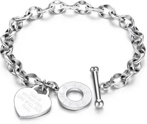 JUPPE Silver Titanium Steel Engraved Bracelet Personalized Proverbs 4:23 Bangle Gift for Women Girls