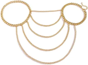 JWICOS Gold Miami Cuban Link Body Chain Shiny Luxury Chunky Multi-Layer Tassel Chain Boho Bohemia Body Accessories for Women and Girls
